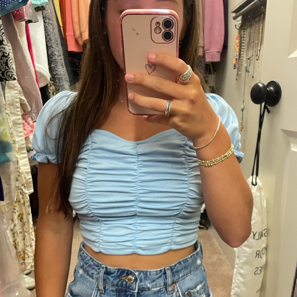Baby blue puff sleeves crop